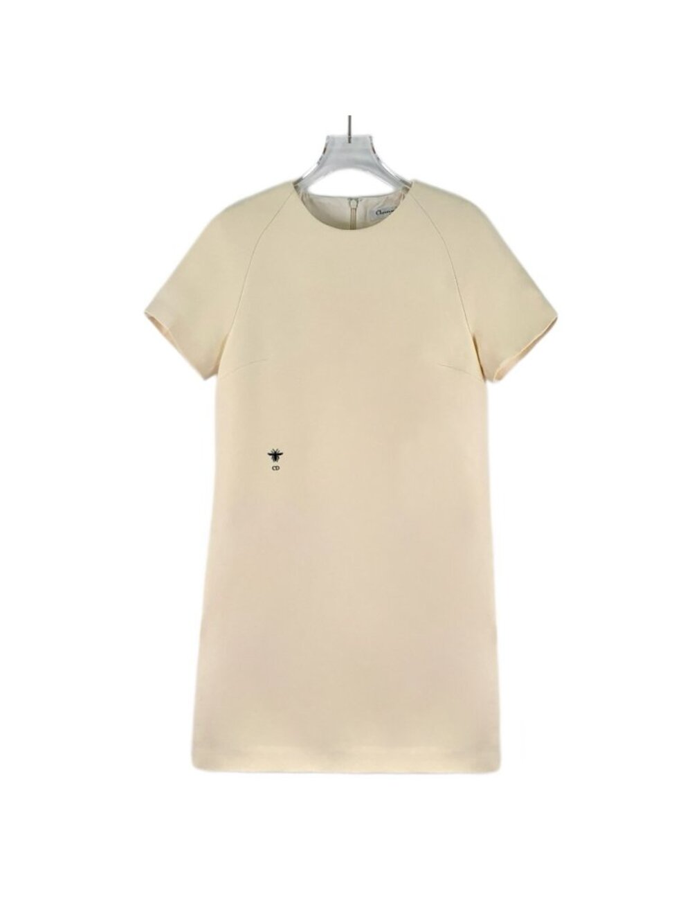 Dior Beige Bee Embroidered Wool Crew Neck Short-Sleeve Dress